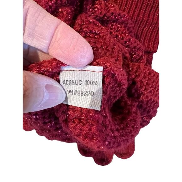 C. C. Exclusives Womens OS Knitted Tobaggan Pom Pom & Glove Set Burgundy Red - Picture 5 of 6